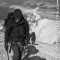 Climbers on the Bosses ridge of Mont Blanc